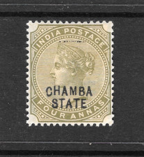 1887-95 CHAMBA, ERROR, DROPED C + EXTRA DOTS ON TOP,A VARIETY INDIA INDIAN STATE picture