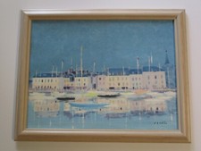 PAINTING VINTAGE CONTEMPORARY IMPRESSIONIST IMPRESSIONISM BEACH MARINA COASTAL picture