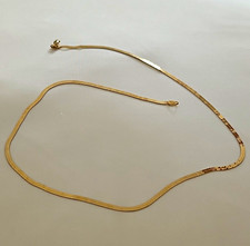 14k Yellow Gold Herringbone Chain Necklace Lobster Clasp Signed picture