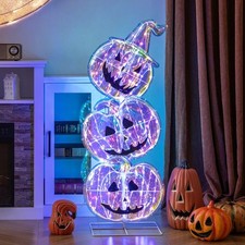 Standing 3 Stacked LED Lighted Pumpkins Halloween Decor with Base 150 LEDs picture