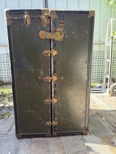 Antique 1920s Oshkosh Steamer Wardrobe  Trunk 43” Tall With Original Drawer picture