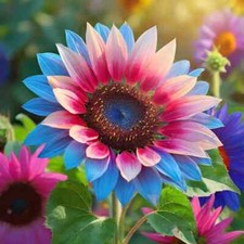 50 PCS Twin-Blossom Blue Over Pink Sunflower Seeds picture