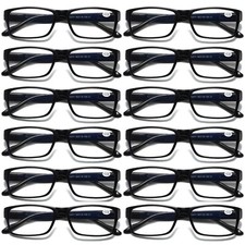 12 PK Mens Unisex Blue Light Blocking Reading Glasses Black Spring Hinge Readers picture