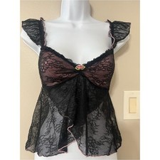 Delia’s Y2K Black Pink Lace Babydoll Top XS Coquette Fairy Grunge picture