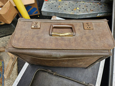 1960s True Vintage Brown Faux Leather Hard Suitcase w/ Extra Compartments picture