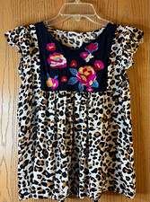 ANDTHEWHY Women’s S Leopard Animal Print Embroidered Flutter Sleeve Blouse picture