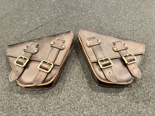 New Full Grain Leather Motorcycle Saddlebags Pair Small Brown Double Buckle picture