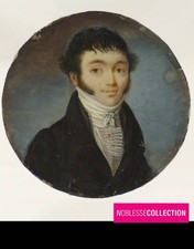 ANTIQUE FRENCH MINIATURE GENTLEMAN PORTRAIT HAND PAINTED CONSULATE PERIOD C.1800 picture