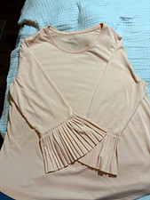 Chico's Women's Beige Pleated Scoop Neck Long Sleeve Knit Top Size 2 picture