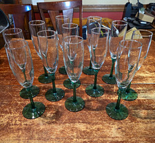Vintage Libbey Domaine Green Juniper Champagne Flutes Glasses - Set of 12 leaves picture