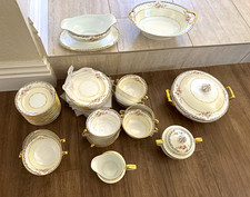 Vintage Noritake M Japan Tea Set 12 Cups Saucers Floral Cobalt Gold Serving Piec picture
