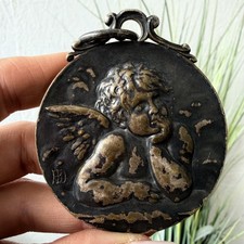 Antique French P.L. Dasset Cherub Cradle Medal Bronze Guardian Angel Medallion picture