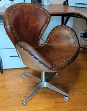 Restoration Hardware Devon Spitfire Aviator Whiskey Leather & Aluminum Chair RH picture