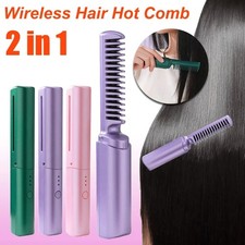 Professional Wireless Hair Straightener Curler Comb Fast Heating Negative Ion picture