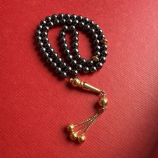  18K Gold Hematite Prayer Beads Tasbih - 68 Beads - Excellent Condition picture