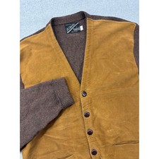 Vintage 60s Campus D'Italia Moleskin Front Wool Knit Cardigan Jacket USA Mens L picture