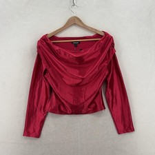 Express Blouse Womens XS Pink Satin Cowl Neck Long Sleeve Stretch Party Top NWT picture