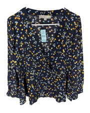 ANN TAYLOR LOFT Peplum Top Size PM Blue Floral Blouse Boho Yellow Rayon NEW NWT picture