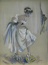Rare Pair Large Vintage Cydney Grossman Embellished Collotypes picture