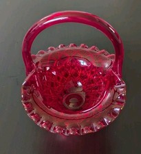Vintage Fenton Amberina Red Ruffled Diamond Basket picture