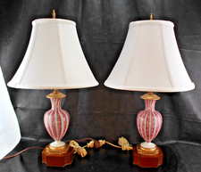 Restored Pair Mid-Century Murano AVEM Pink Zanfirico & Latticino Garza Lamps picture