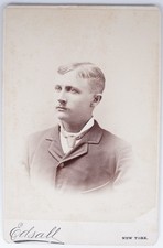Antique Cabinet Card Circa 1860s Edsall Young Man Mustache Suit New York NY NY picture