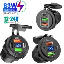 12-24V 4 Port Fast Car Charger QC3.0 & PD USB C Outlet Socket for Boat RV Marine picture