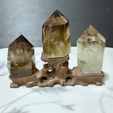 ALL 1.72LB Natural Smoky Citrine Quartz Obelisk Crystal Wand Point 3pc +stand picture