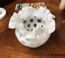 Vintage Fenton Art Glass White Opalescent Coin Dot Vase picture