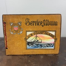 Vtg US COAST GUARD Service Album Black Paper Photo Album w/ Leather Cover BLANK picture