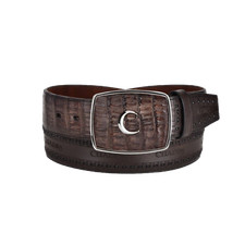 Cuadra Men's Engraves Brown Caiman Leather Western Belt BC279 picture