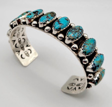Handmade King man Turquoise Sterling Silver Stamped Cuff Bracelet picture