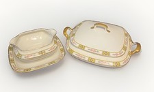 VTG Carrollton China 5 Pc Hostess Serving Set Tureen Gravy Boat Gold Trim 1920s picture