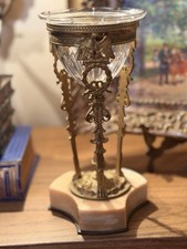 Antique 19th C French Empire Gilt Bronze Eagle Cut Glass Oil Lamp Base picture