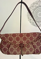 Celine Poulbot Triomphe Denim Studded Shoulder Bag Bordeaux Vintage Macadam Y2K picture