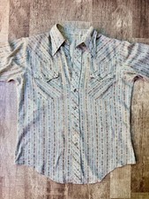 Vintage 70s 80s Western Pearl Snap Shirt Floral Stripe Pattern Long Collar picture