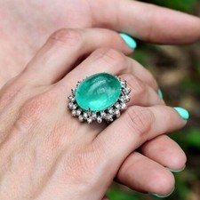 Art Deco 6.20 Ct Natural Emerald Vintage Engagement Ring 925 Sterling Silver picture