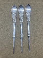 Antique WM Rogers Silver Plated Nut Picks Floral Lot Of 3 picture