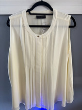 Lane Bryant Ivory Pleated Button Front Round Neck Woven Blouse Size 18 Plus picture