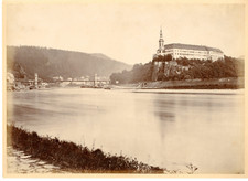 Tetschen, dominating castle l'Elba, Decin, Czech Republic vintage album picture