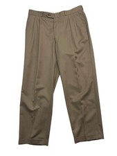 vtg Tan Dress Pants 36x30 Worsted Wool Pleated Cuffed High Waisted Full Cut picture