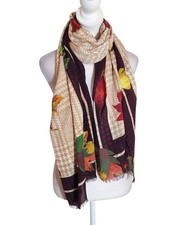 Talbots Fall Leaf Print Lightweight Houndstooth Scarf with Raw Edge picture