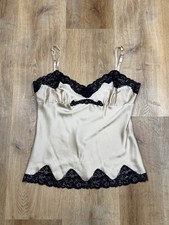 Vintage Y2K Express Design Studio Beige Silk Camisole  Black Lace Trim Size L picture