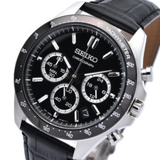 Seiko Spirit Black Dial Leather Band Chronograph Men's Watch SBTR021 picture