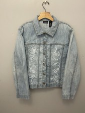Chico’s Women’s Denim Jacket Floral Embroidered Rhinestones 2 Boho Western picture