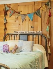 Handmade Multicolor Indian Old Recycled Silk Sari Bunting 10 Flags Garden Decor picture