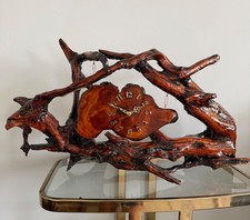 Huge Vtg 70s MCM Live Edge Redwood Burl Root Clock 33” Sculptural Mantel - WORKS picture