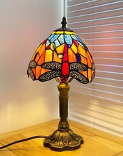 Beautiful Tiffany Vintage Dragonfly Style Stained Glass Switch Table Lamp H14
