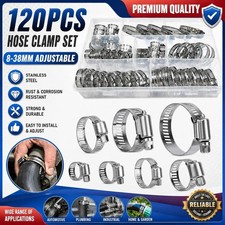 120pcs Adjustable Hose Clamps Set Worm Gear Stainless Steel Clamp Assortment Kit picture