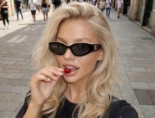 Chanel CH6056 54mm Cat Eye Sunglasses in Black with Beige Black Lenses picture